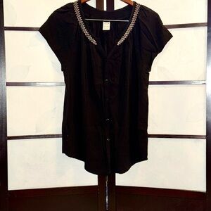 Faded Glory Black Button Down Shirt with Embroidery